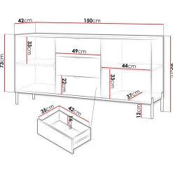 Garnero Arredamenti Madia 150x85h cm 2 ante 3 cassetti con frontali decorati bianco Amsterdam Outlet