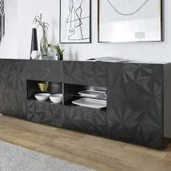 Garnero Arredamenti Madia 241x84h cm 2 ante 4 cassetti grigio lucido con serigrafia Marvis Clearance