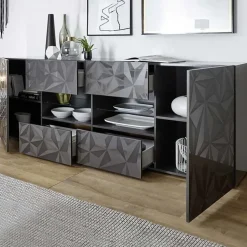 Garnero Arredamenti Madia 241x84h cm 2 ante 4 cassetti grigio lucido con serigrafia Marvis Clearance