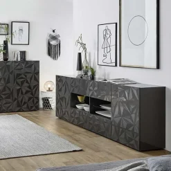 Garnero Arredamenti Madia 241x84h cm 2 ante 4 cassetti grigio lucido con serigrafia Marvis Clearance