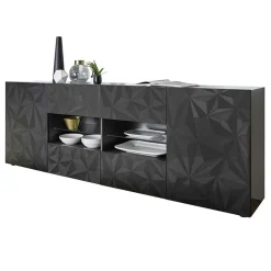 Garnero Arredamenti Madia 241x84h cm 2 ante 4 cassetti grigio lucido con serigrafia Marvis Clearance