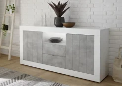 Garnero Arredamenti Madia 184x86h cm 2 ante 2 cassetti bianco lucido cemento Florena Bianco Lucido - Cemento New