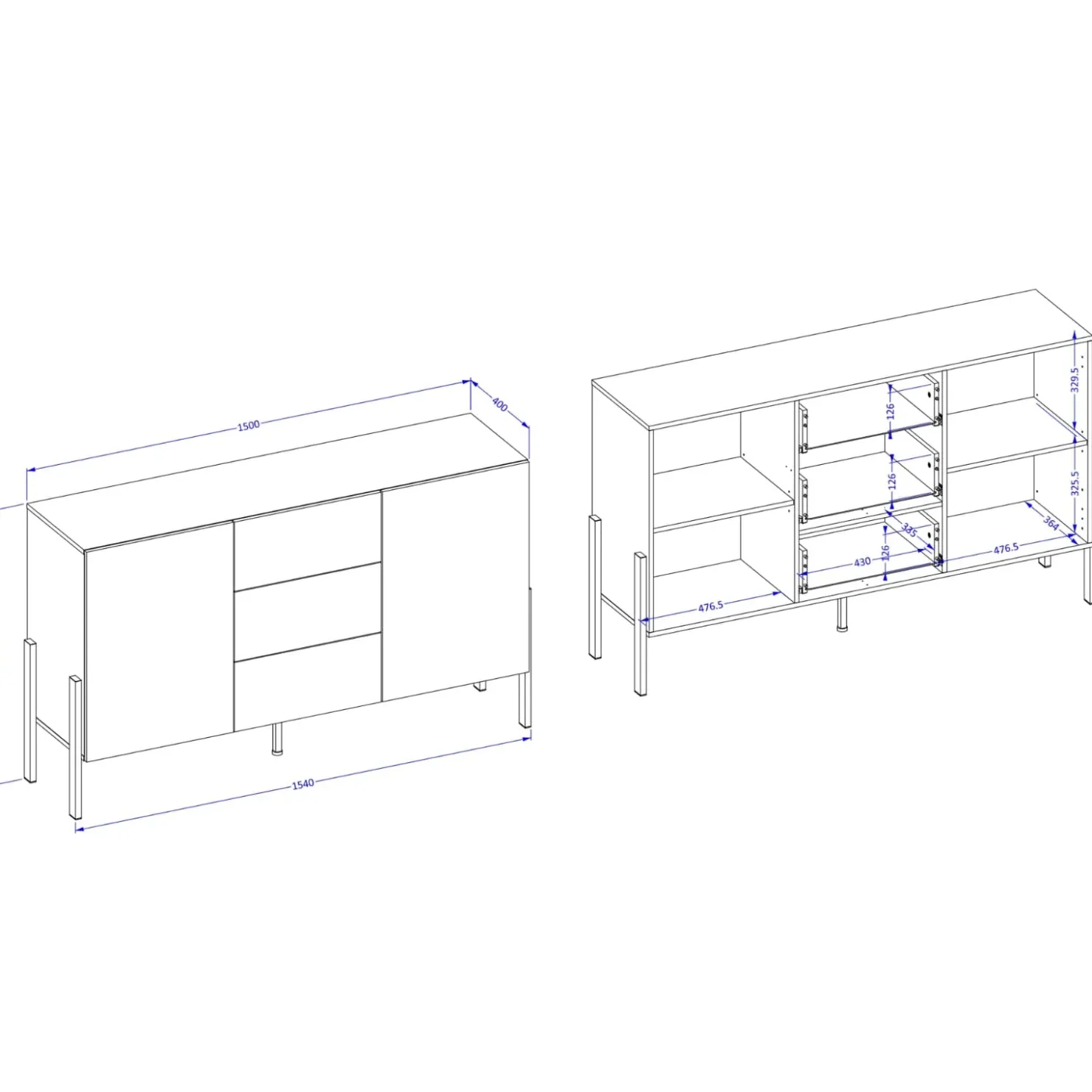 Garnero Arredamenti Madia 150x90h cm 2 ante 3 cassetti moderna cashmere Simple Beige Discount