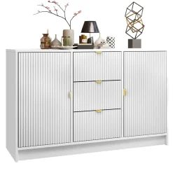 Garnero Arredamenti Madia 118x75h cm 2 ante 3 cassetti cannettato bianco Athena Bianco Opaco Discount