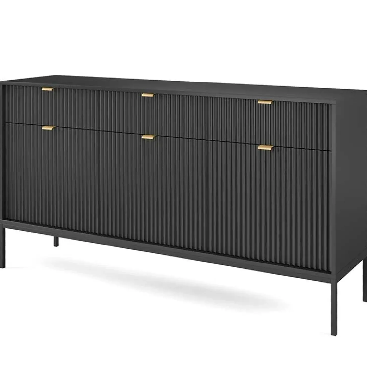 Garnero Arredamenti Madia 154x83h cm 3 ante 3 cassetti moderna nero Alisa Nero Opaco New