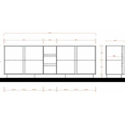 Garnero Arredamenti Madia 210x79h cm 4 ante 3 cassetti moderna bianco lucido Spirit Discount