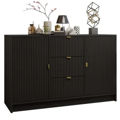 Garnero Arredamenti Madia 118x75h cm 2 ante 3 cassetti cannettato nero Athena Nero Opaco Discount