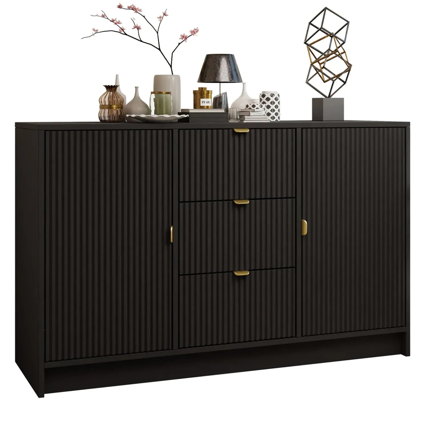 Garnero Arredamenti Madia 118x75h cm 2 ante 3 cassetti cannettato nero Athena Nero Opaco Discount