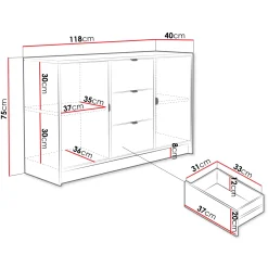 Garnero Arredamenti Madia 118x75h cm 2 ante 3 cassetti cannettato nero Athena Nero Opaco Discount