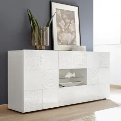 Garnero Arredamenti Madia 181x84h cm 2 ante 2 cassetti moderna con serigrafia Paradise Bianco Lucido Sale