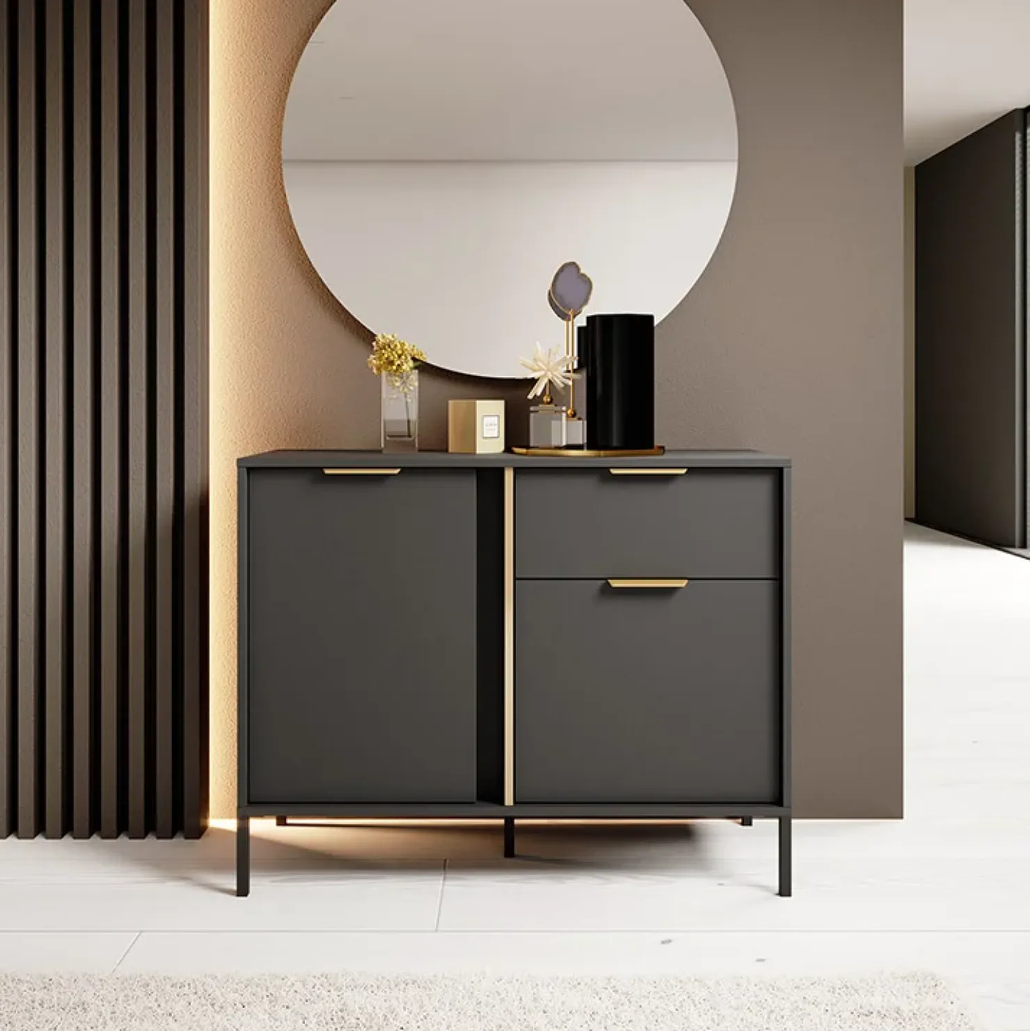 Garnero Arredamenti Madia 103x82h cm 2 ante 1 cassetto moderna antracite Nebula