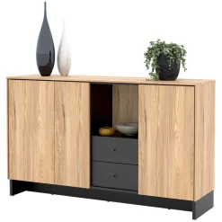 Garnero Arredamenti Madia 150x91h cm 2 ante 1 cassetto 1 vano giorno rovere nero Alabaster