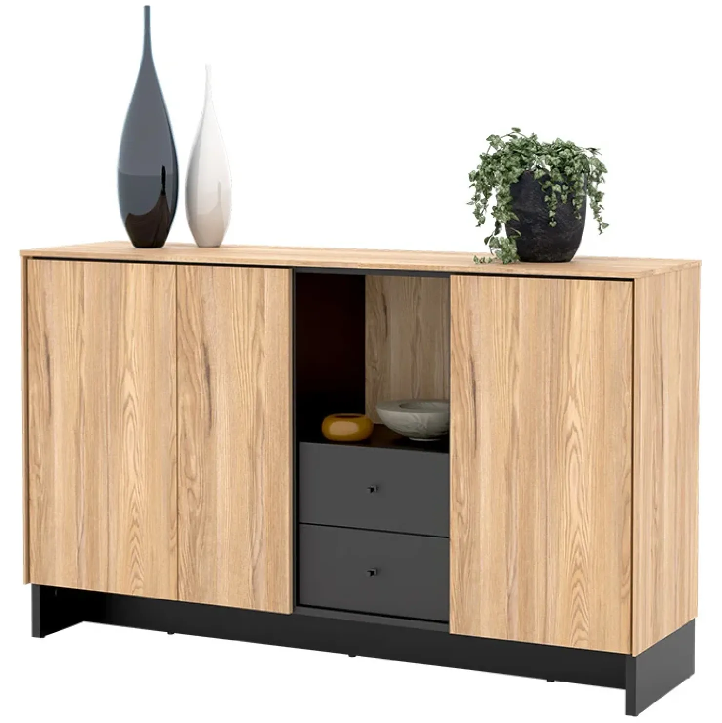 Garnero Arredamenti Madia 150x91h cm 2 ante 1 cassetto 1 vano giorno rovere nero Alabaster