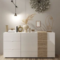 Garnero Arredamenti Madia 181x86h cm 2 ante 3 cassetti moderna bianco lucido rovere Universal Bianco Lucido - Rovere Online