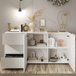 Garnero Arredamenti Madia 181x86h cm 2 ante 3 cassetti moderna bianco lucido rovere Universal Bianco Lucido - Rovere Online