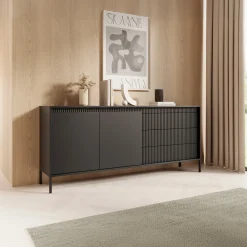 Garnero Arredamenti Madia 187x82h cm 2 ante 3 cassetti cannettato Ciar Nero Opaco Hot