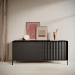 Garnero Arredamenti Madia 187x82h cm 2 ante 3 cassetti cannettato Ciar Nero Opaco Hot