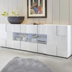 Garnero Arredamenti Madia 241x84h cm 2 ante 4 cassetti moderna Obsession Bianco Lucido Best