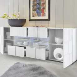 Garnero Arredamenti Madia 241x84h cm 2 ante 4 cassetti moderna Obsession Bianco Lucido Best