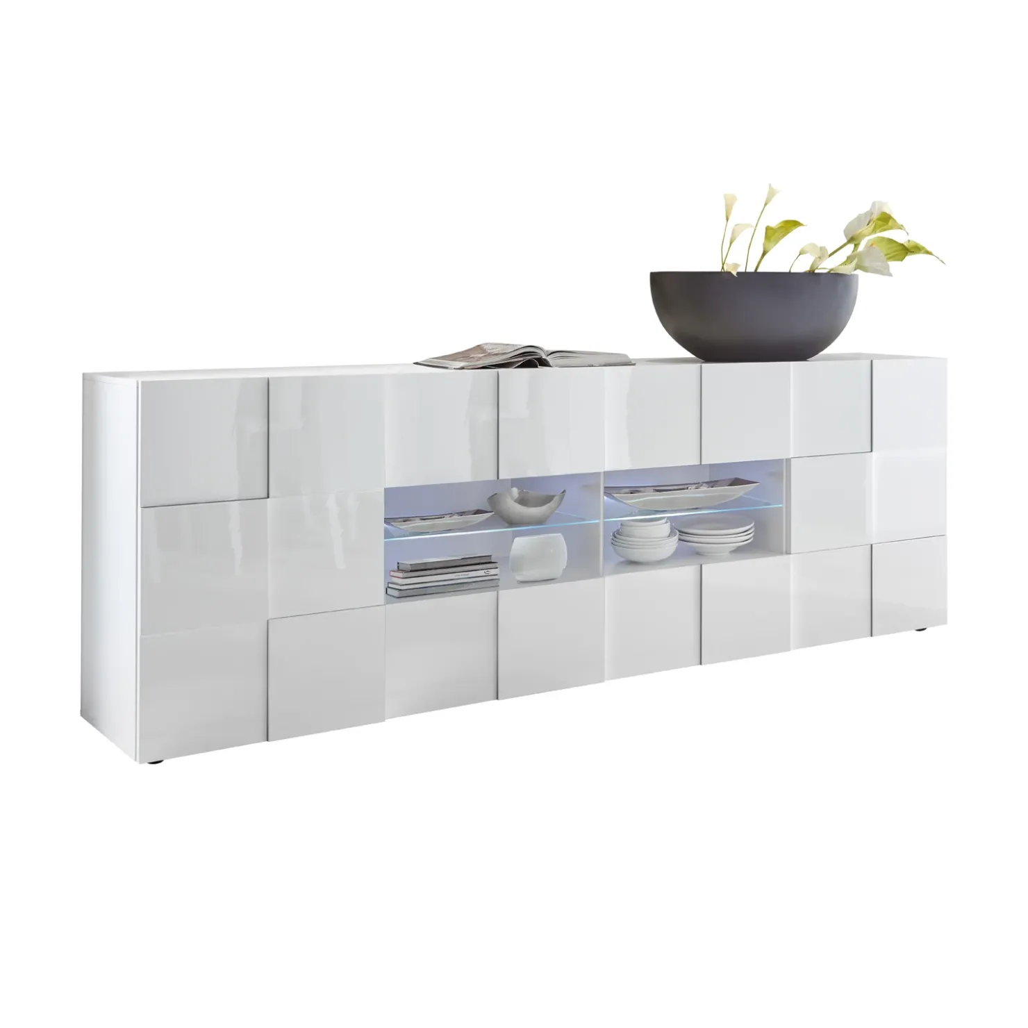 Garnero Arredamenti Madia 241x84h cm 2 ante 4 cassetti moderna Obsession Bianco Lucido Best