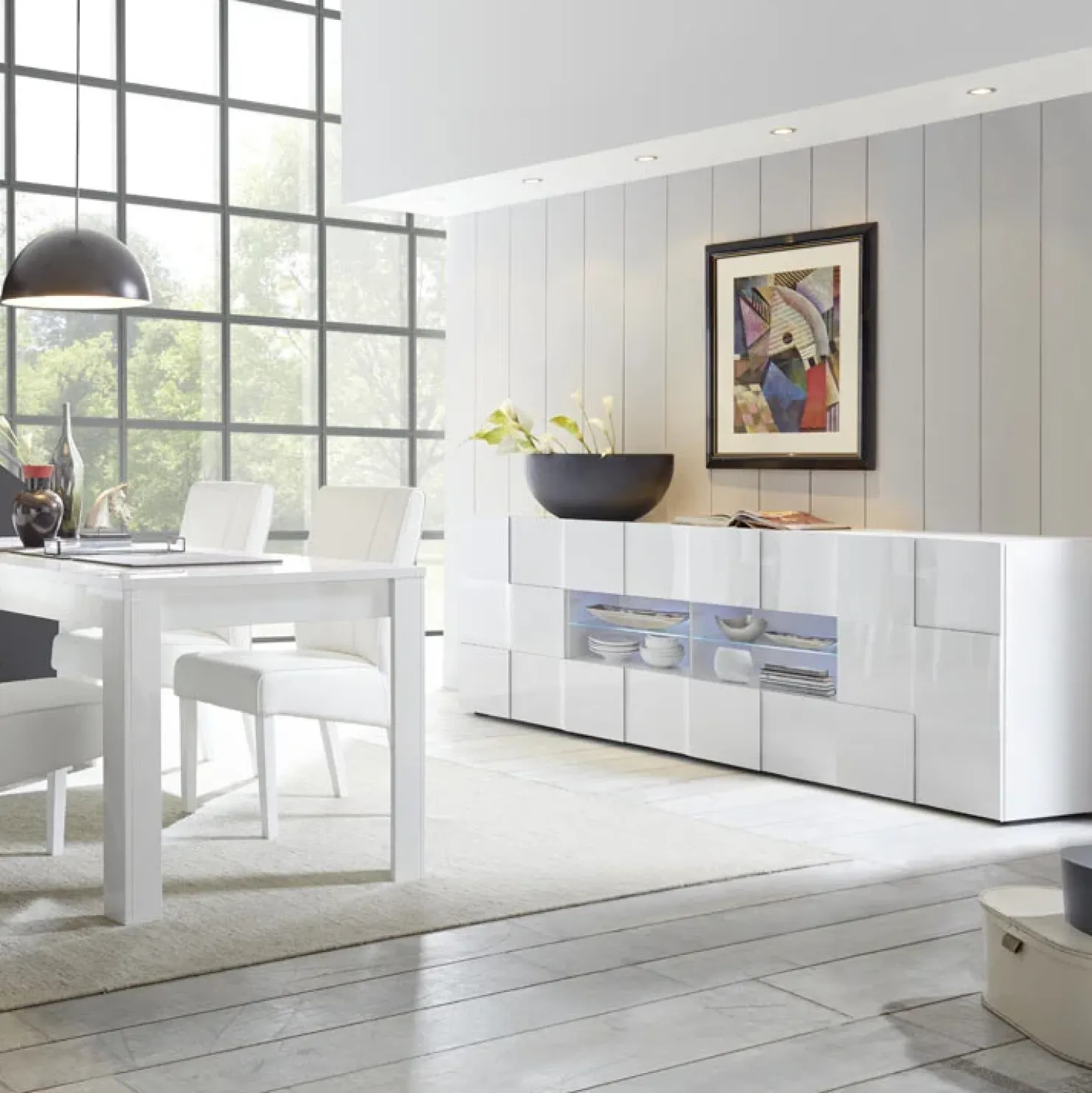 Garnero Arredamenti Madia 241x84h cm 2 ante 4 cassetti moderna Obsession Bianco Lucido Best