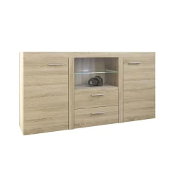 Garnero Arredamenti Madia 157x82h cm 2 ante 2 cassetti moderna con led chiaro Haarlem Rovere Best