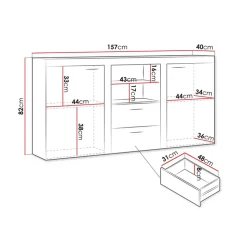 Garnero Arredamenti Madia 157x82h cm 2 ante 2 cassetti moderna con led chiaro Haarlem Rovere Best