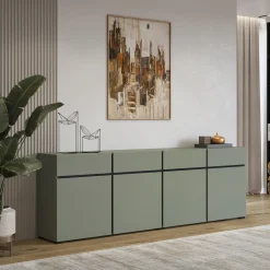 Garnero Arredamenti Madia 225x78h cm 4 ante 4 cassetti moderna verde nero Lolla Verde Salvia