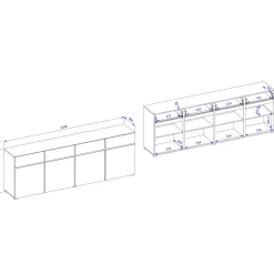 Garnero Arredamenti Madia 225x78h cm 4 ante 4 cassetti moderna verde nero Lolla Verde Salvia