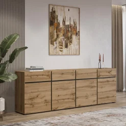 Garnero Arredamenti Madia 225x78h cm 4 ante 4 cassetti moderna nero Lolla Rovere New