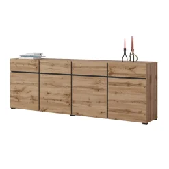 Garnero Arredamenti Madia 225x78h cm 4 ante 4 cassetti moderna nero Lolla Rovere New