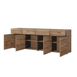 Garnero Arredamenti Madia 225x78h cm 4 ante 4 cassetti moderna nero Lolla Rovere New