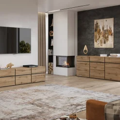 Garnero Arredamenti Madia 225x78h cm 4 ante 4 cassetti moderna nero Lolla Rovere New