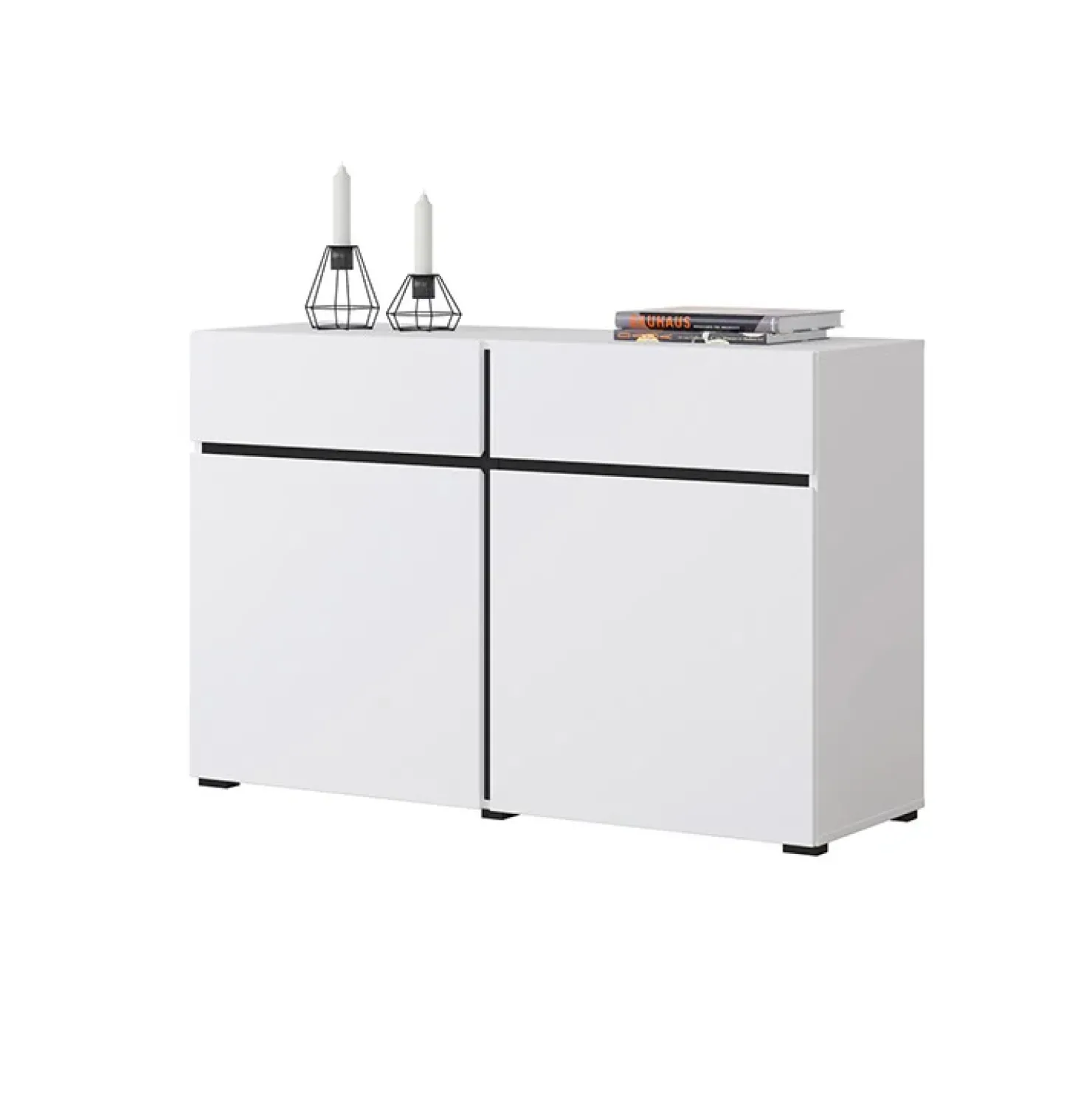 Garnero Arredamenti Madia 120x78h cm 2 ante 2 cassetti moderna nero Lolla Bianco Opaco Outlet