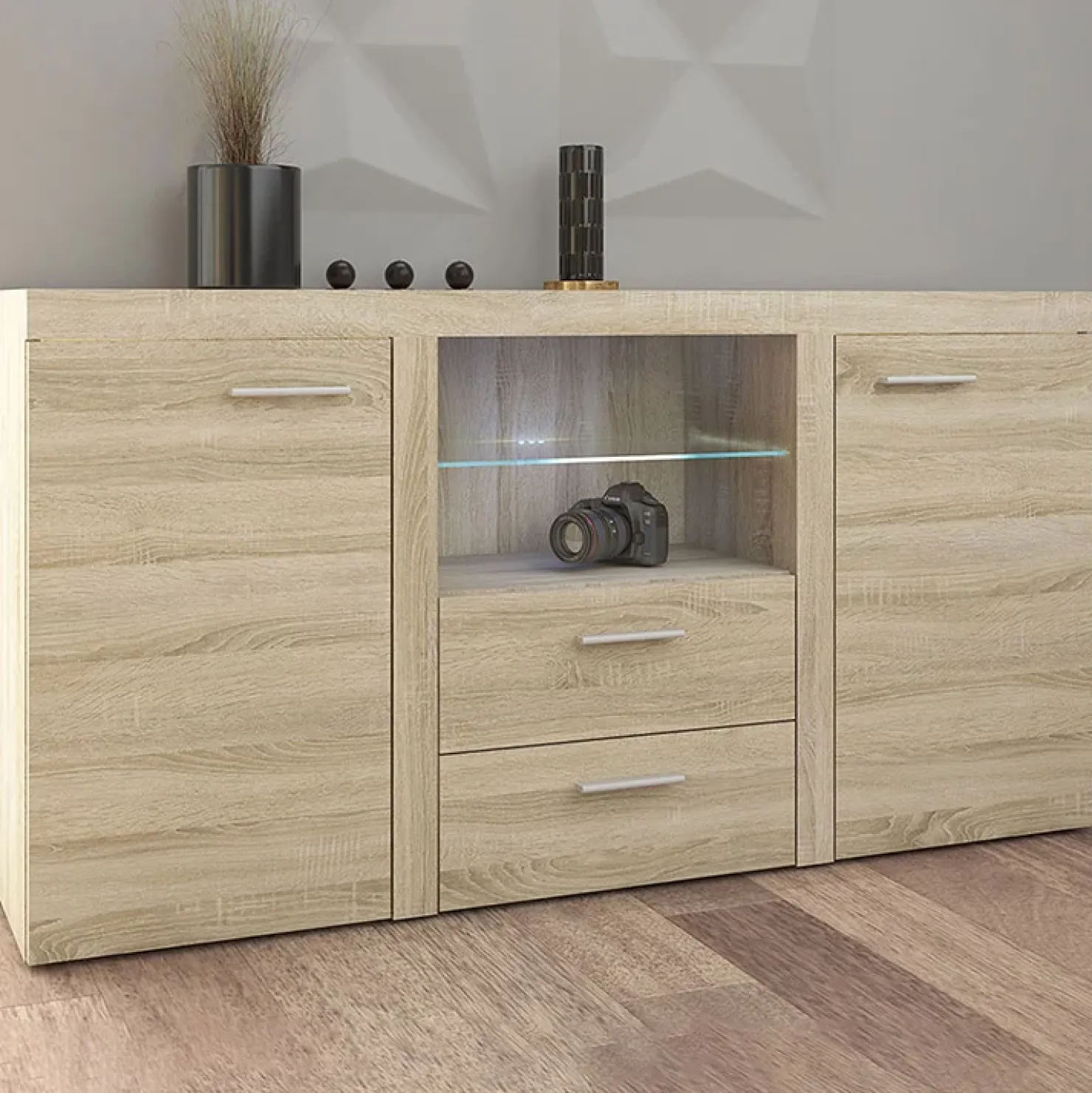 Garnero Arredamenti Madia 157x82h cm 2 ante 2 cassetti moderna chiaro Haarlem Rovere Clearance