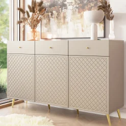 Garnero Arredamenti Madia 150x92h cm 3 ante 3 cassetti moderna con frontali decorati beige Simona Best