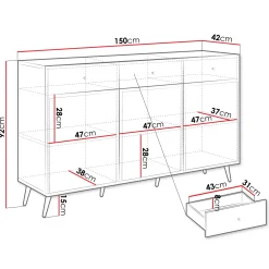 Garnero Arredamenti Madia 150x92h cm 3 ante 3 cassetti moderna con frontali decorati beige Simona Best