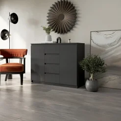 Garnero Arredamenti Madia 109x85h cm 2 ante 4 cassetti moderna nero Ombra Nero Opaco Outlet