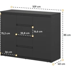 Garnero Arredamenti Madia 109x85h cm 2 ante 4 cassetti moderna nero Ombra Nero Opaco Outlet