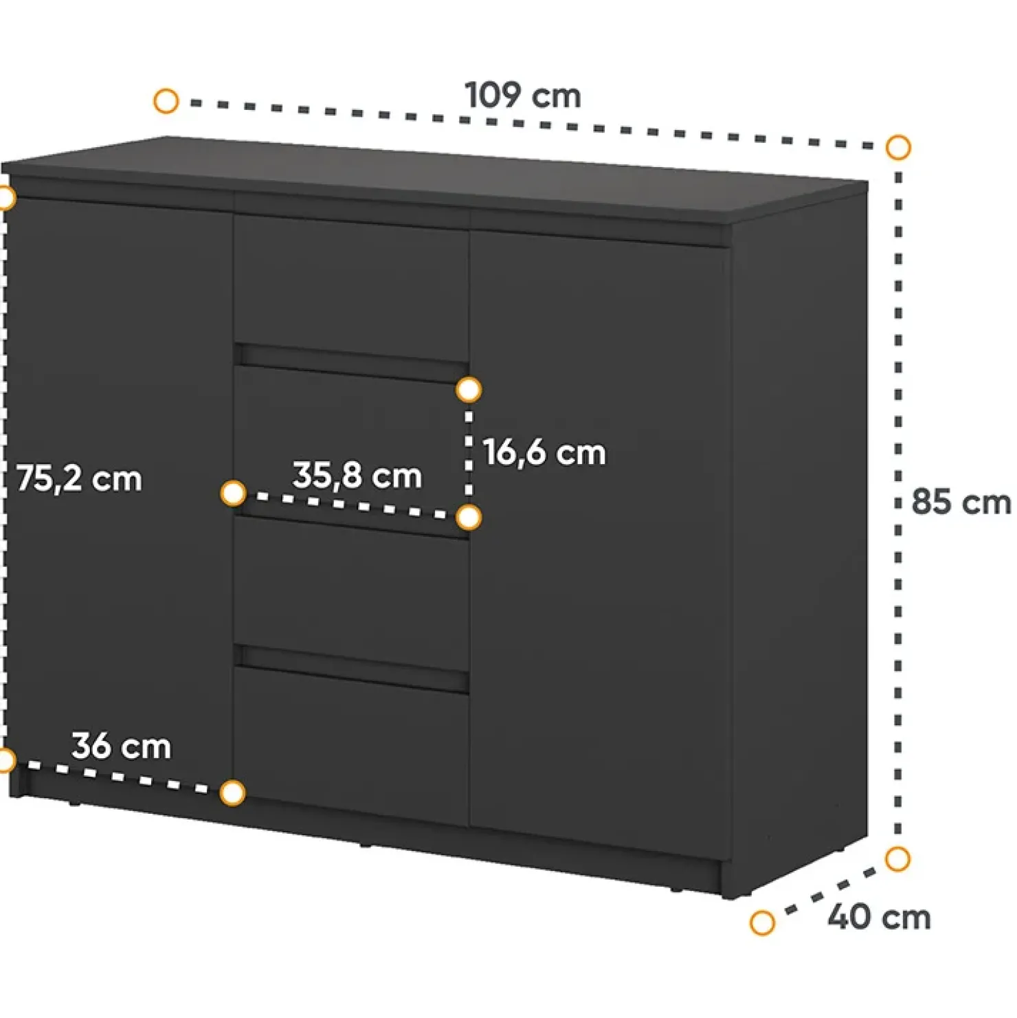 Garnero Arredamenti Madia 109x85h cm 2 ante 4 cassetti moderna nero Ombra Nero Opaco Outlet