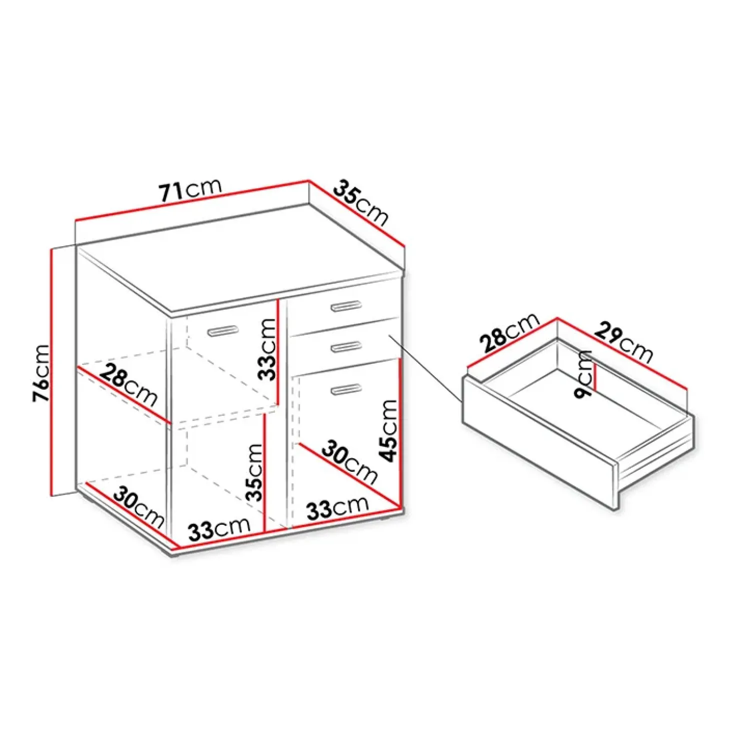 Garnero Arredamenti Madia 71x76h cm 2 ante 2 cassetti moderna bianco Ely Best
