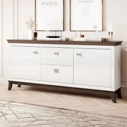 Garnero Arredamenti Madia 180x92h cm 2 ante 2 cassetti moderna bianco lucido rovere scuro Umag Bianco Lucido - Wengè Hot