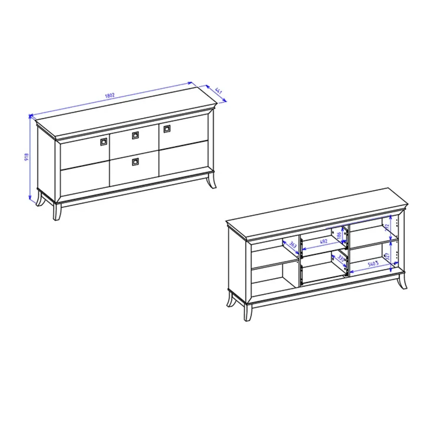 Garnero Arredamenti Madia 180x92h cm 2 ante 2 cassetti moderna bianco lucido rovere scuro Umag Bianco Lucido - Wengè Hot
