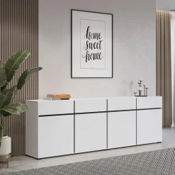 Garnero Arredamenti Madia 225x78h cm 4 ante 4 cassetti moderna nero Lolla Bianco Opaco Sale