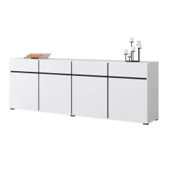 Garnero Arredamenti Madia 225x78h cm 4 ante 4 cassetti moderna nero Lolla Bianco Opaco Sale