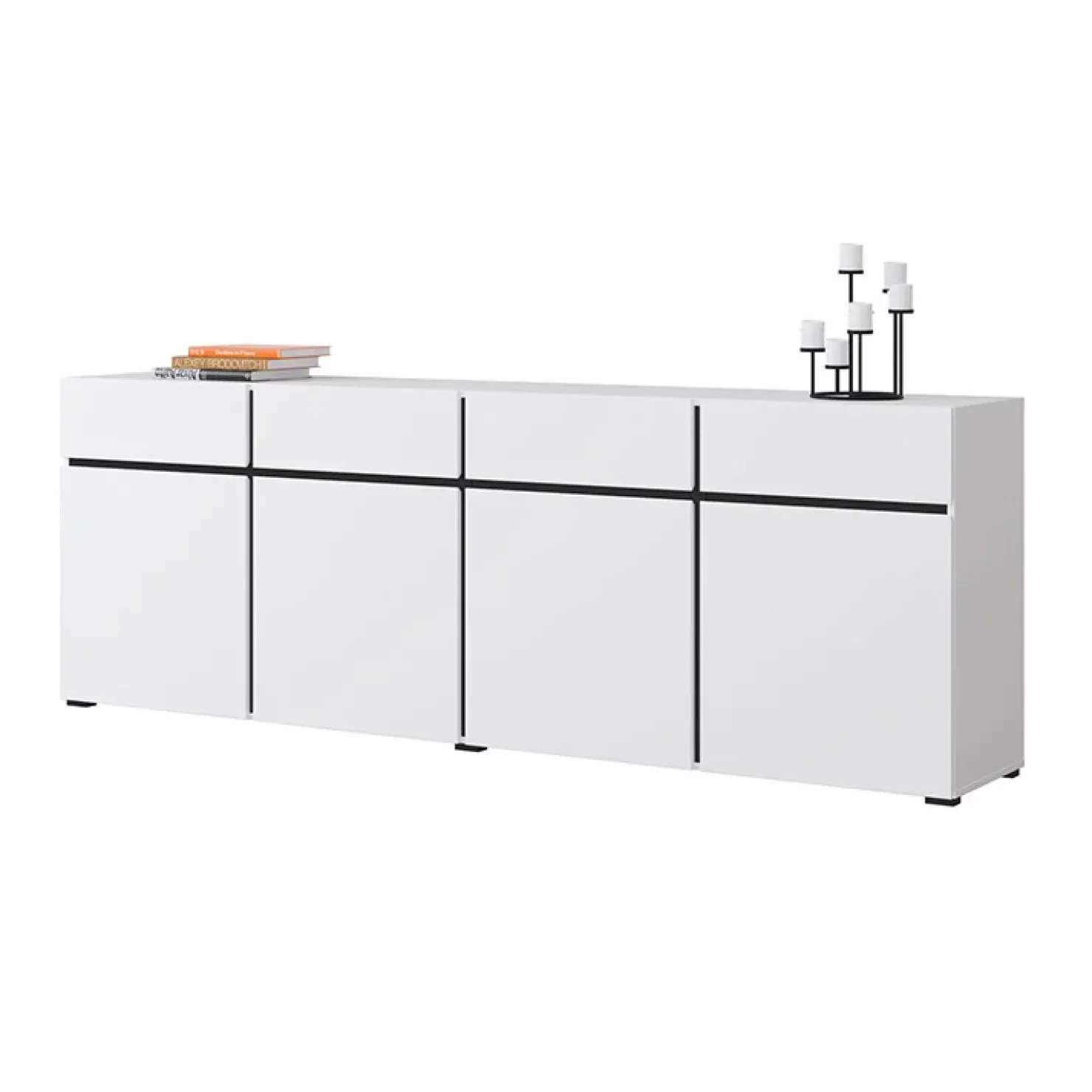 Garnero Arredamenti Madia 225x78h cm 4 ante 4 cassetti moderna nero Lolla Bianco Opaco Sale