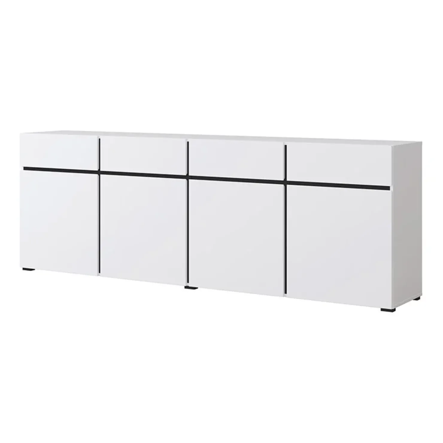 Garnero Arredamenti Madia 225x78h cm 4 ante 4 cassetti moderna nero Lolla Bianco Opaco Sale