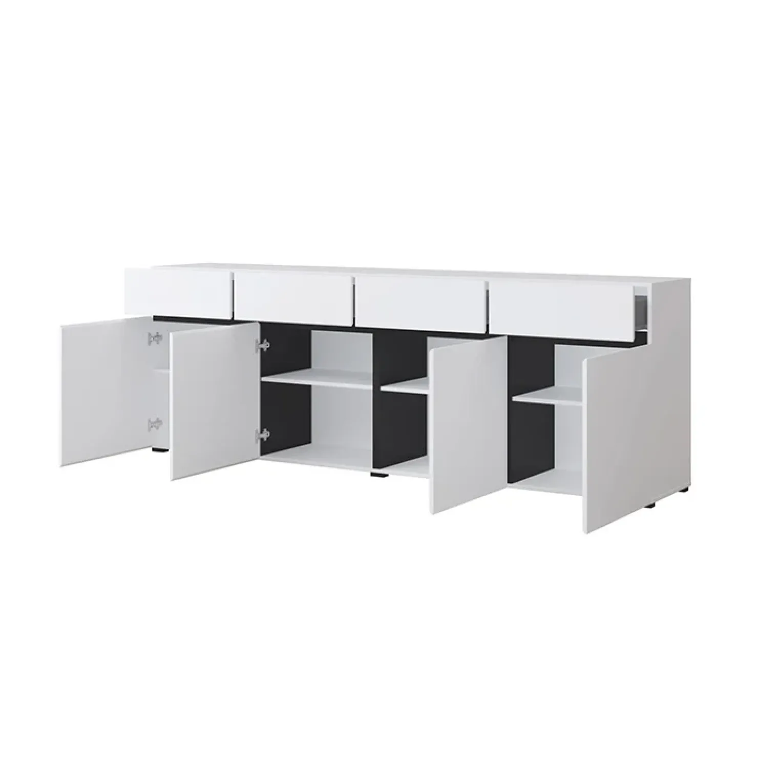 Garnero Arredamenti Madia 225x78h cm 4 ante 4 cassetti moderna nero Lolla Bianco Opaco Sale