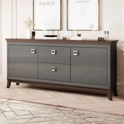 Garnero Arredamenti Madia 180x92h cm 2 ante 2 cassetti design moderno antracite lucido rovere scuro Umag Antracite - Wengè Online