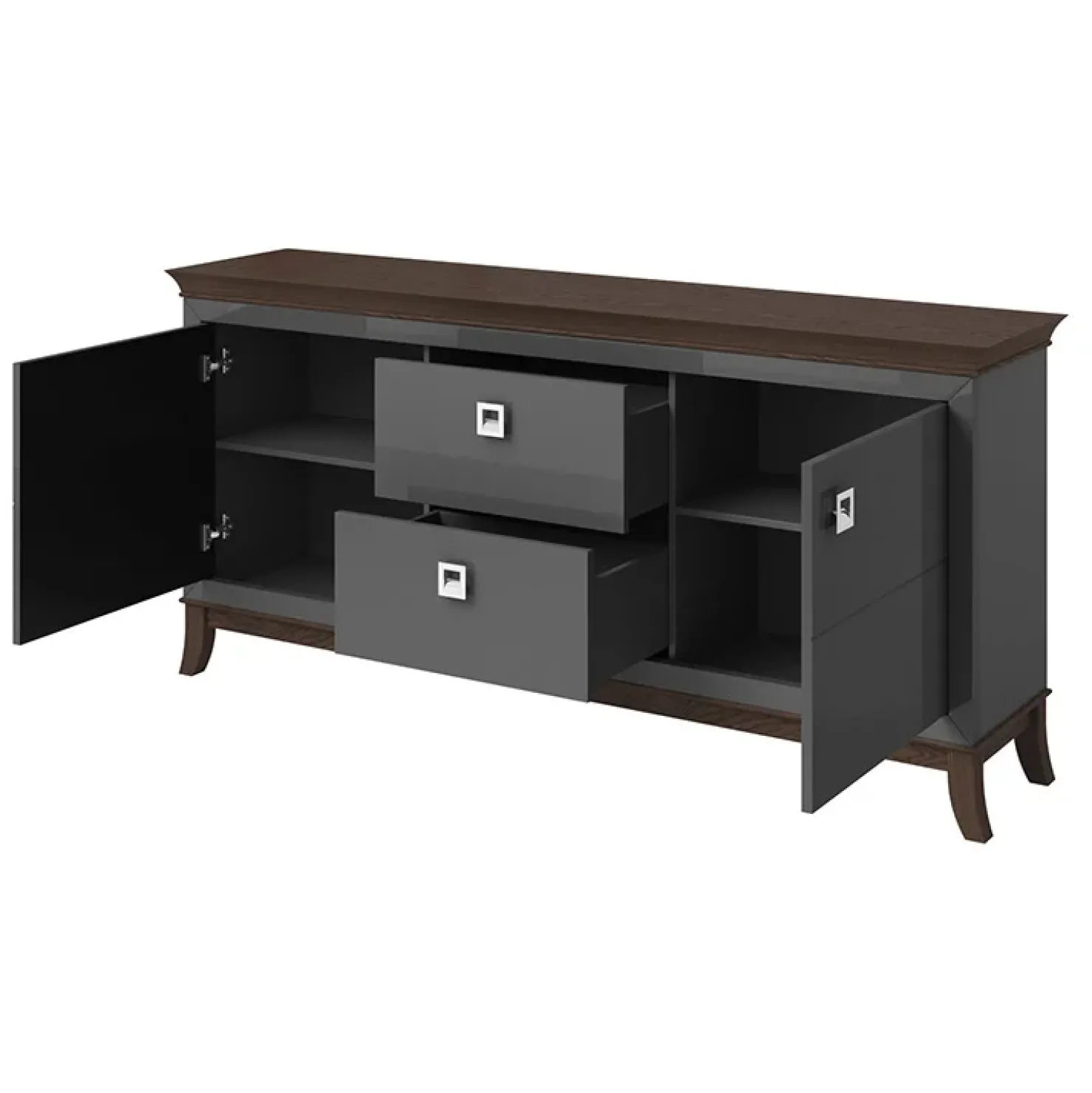 Garnero Arredamenti Madia 180x92h cm 2 ante 2 cassetti design moderno antracite lucido rovere scuro Umag Antracite - Wengè Online